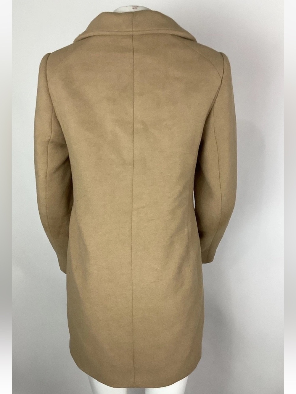 Wilfred Aritzia Sz S Virgin Wool Cocoon Hidden Button Mid Length Coat Tan - Picture 5 of 9